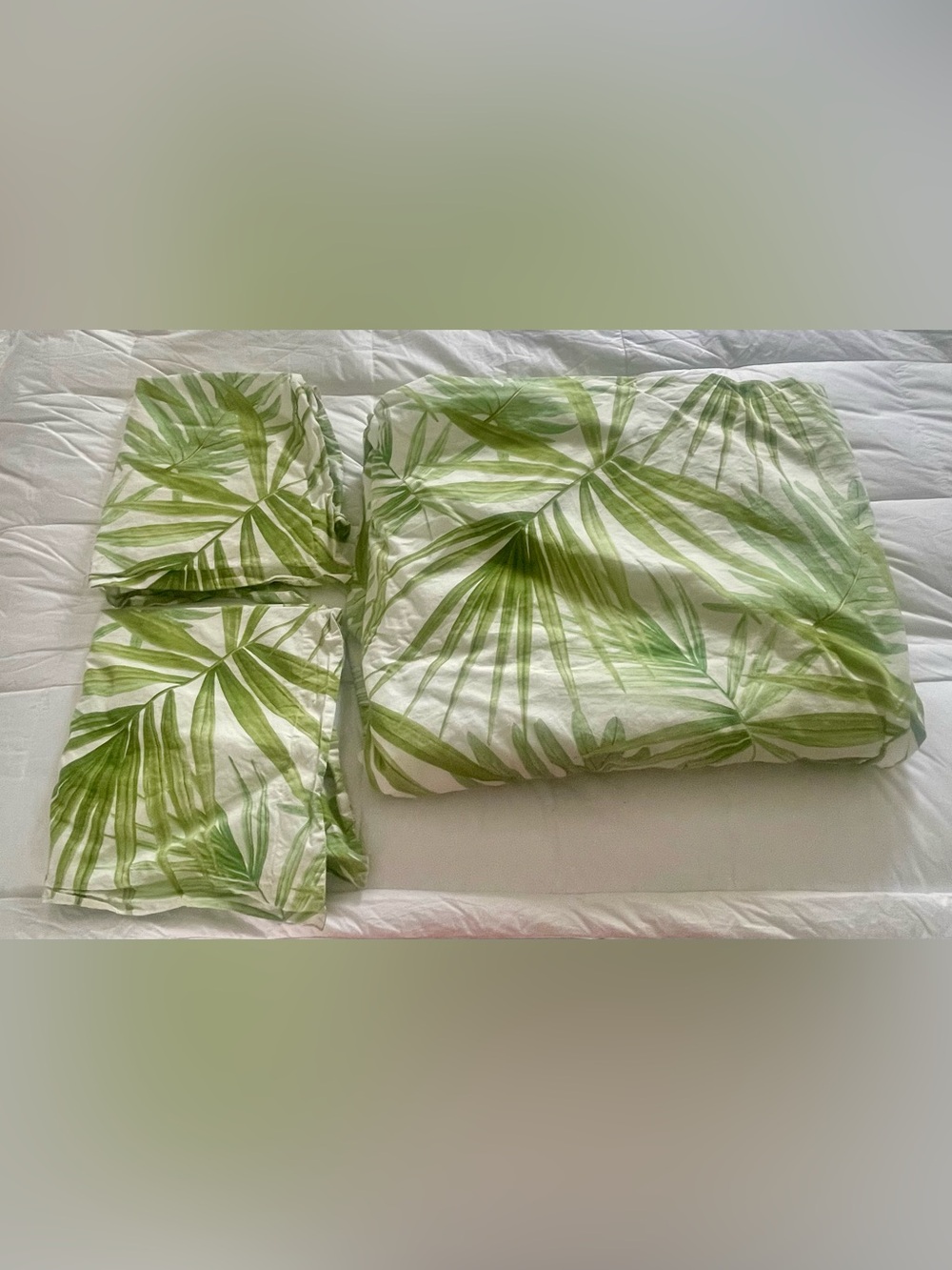 Pottery Barn Palm Leaf Green and White Duvet Cover Set